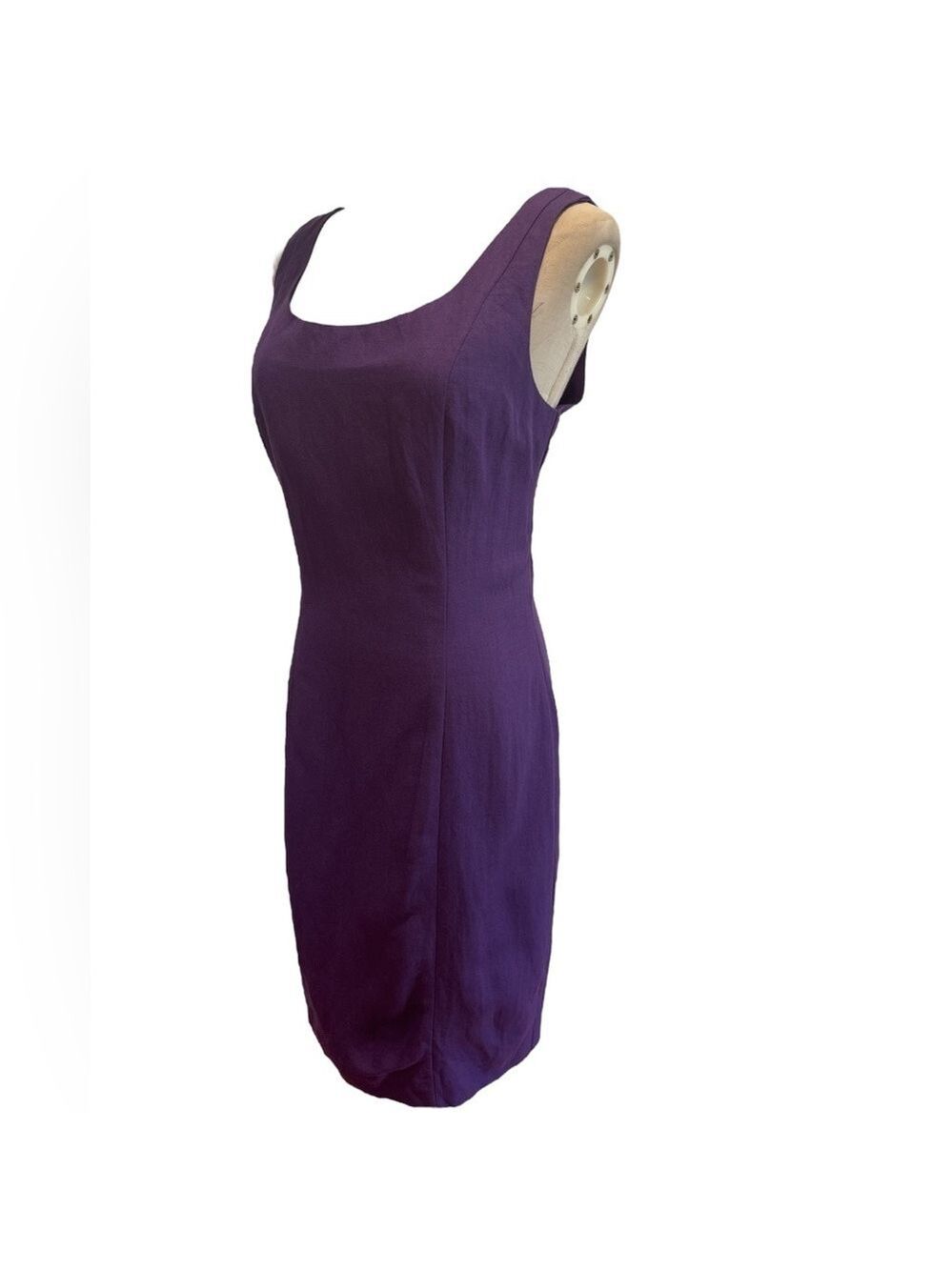 90s NEW YORK STUDIO PURPLE LINEN BLEND SLEEVELESS FITTED SHEATH DRESS SZ 10 - Picture 4 of 6